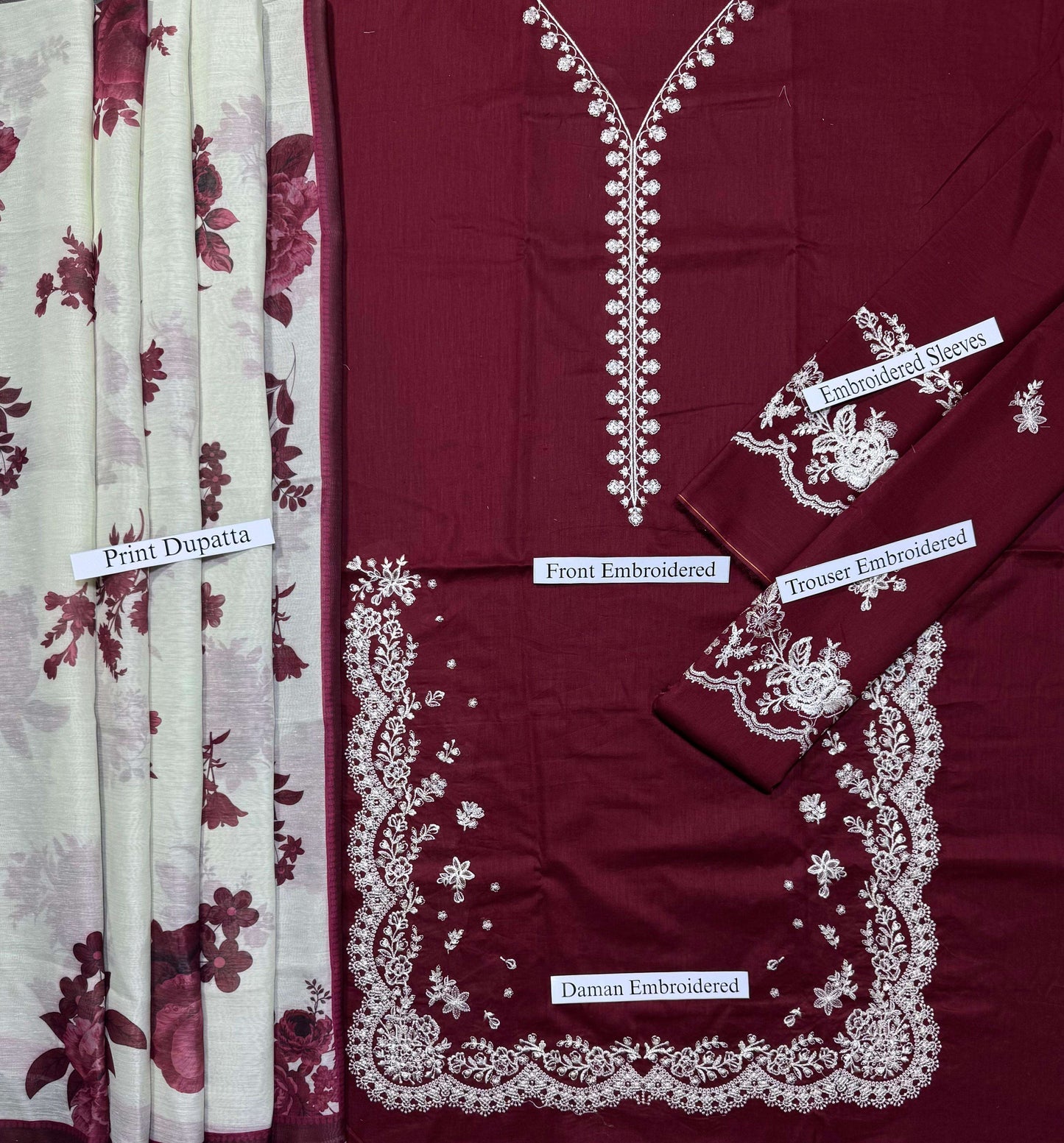 Zara - Premium Unstitched - Embroidered Lawn 3pc Suit