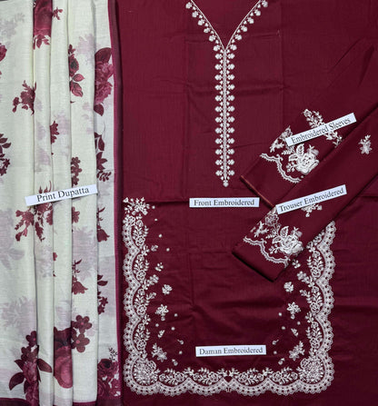 Zara - Premium Unstitched - Embroidered Lawn 3pc Suit