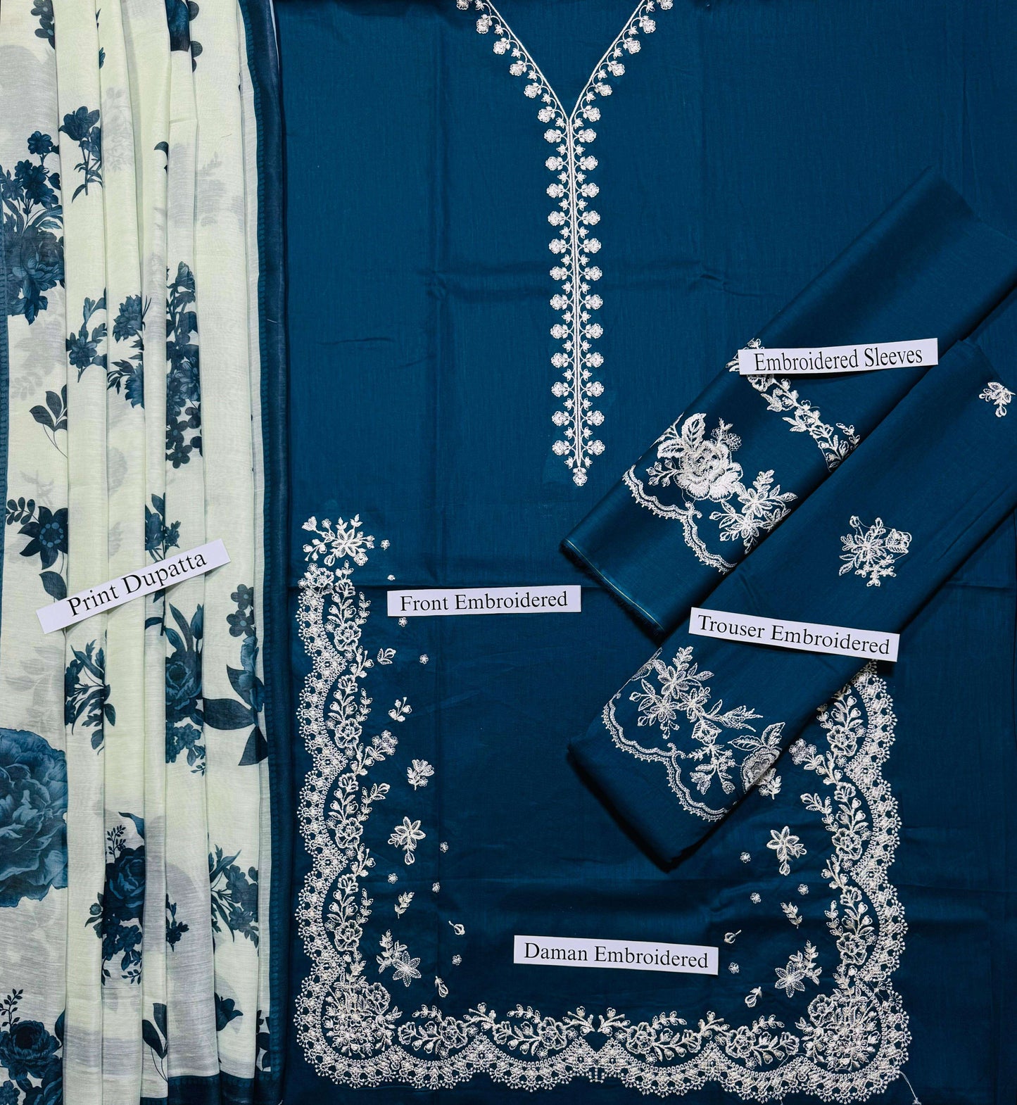Zara - Premium Unstitched - Embroidered Lawn 3pc Suit