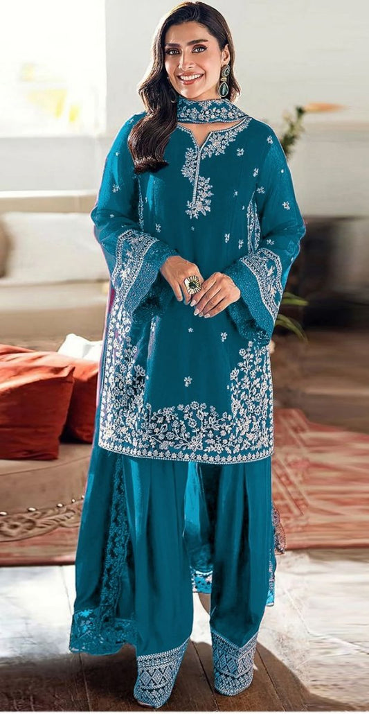 Blue - Premium Unstitched Embroidered Lawn 3pc Suit