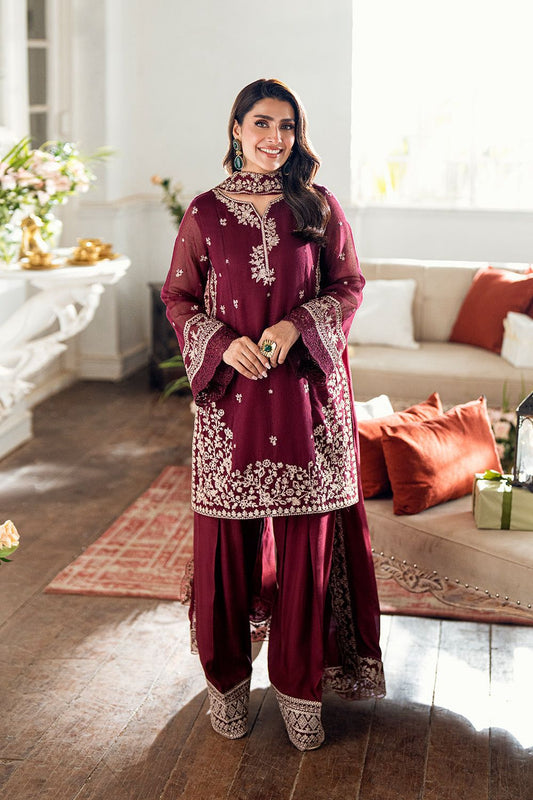 Maroon - Premium Unstitched Embroidered Lawn 3pc Suit
