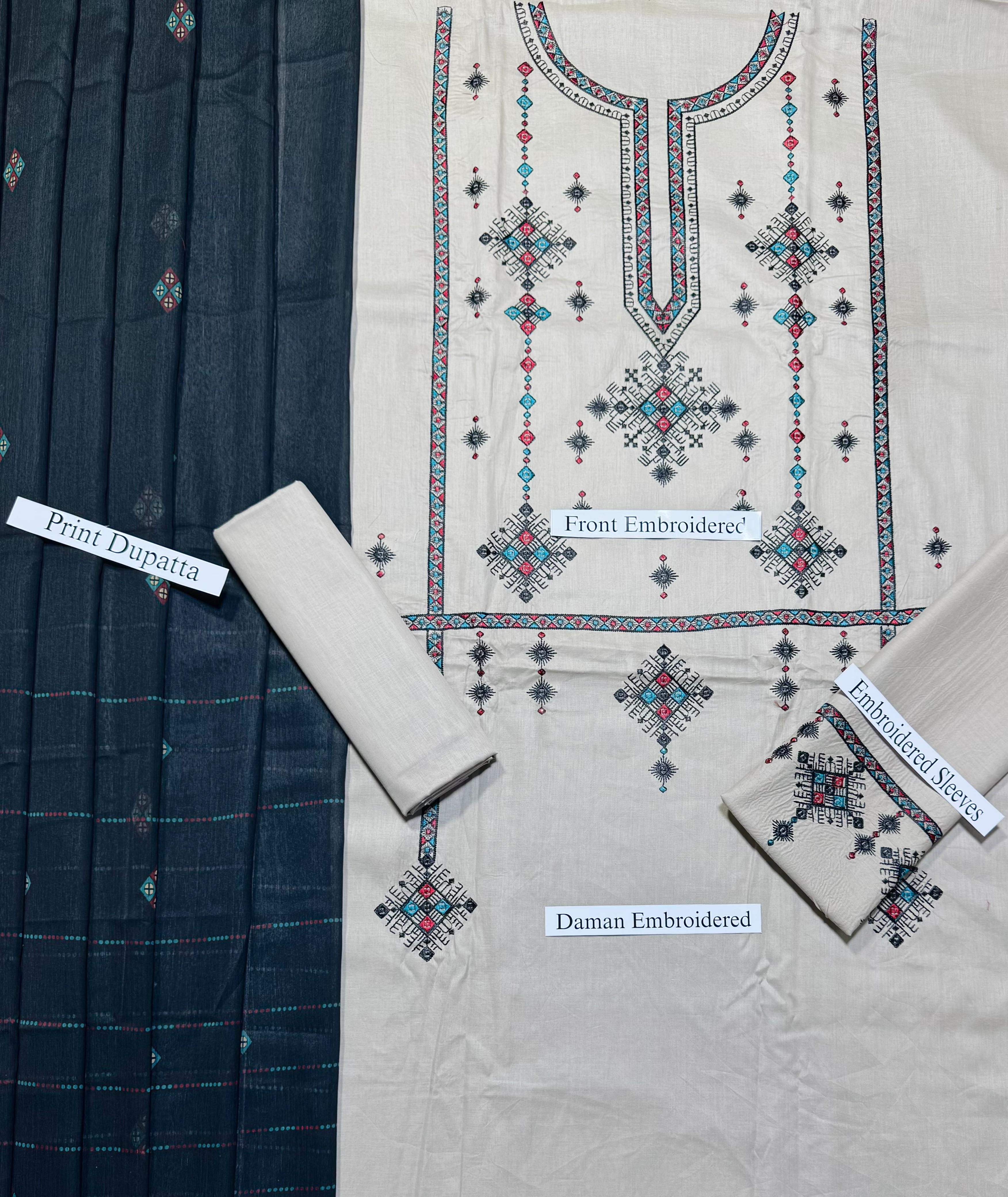 Jazmin - Heavy Embroidered - Unstitched Lawn 3pc Suit