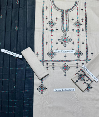 Jazmin - Heavy Embroidered - Unstitched Lawn 3pc Suit