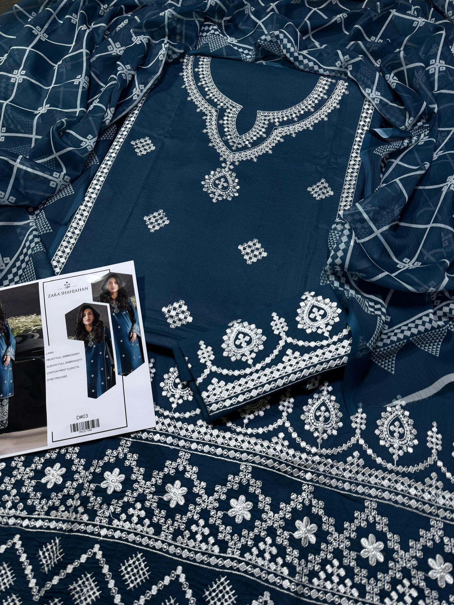 Zara - Premium Unstitched - Embroidered Lawn 3pc Suit