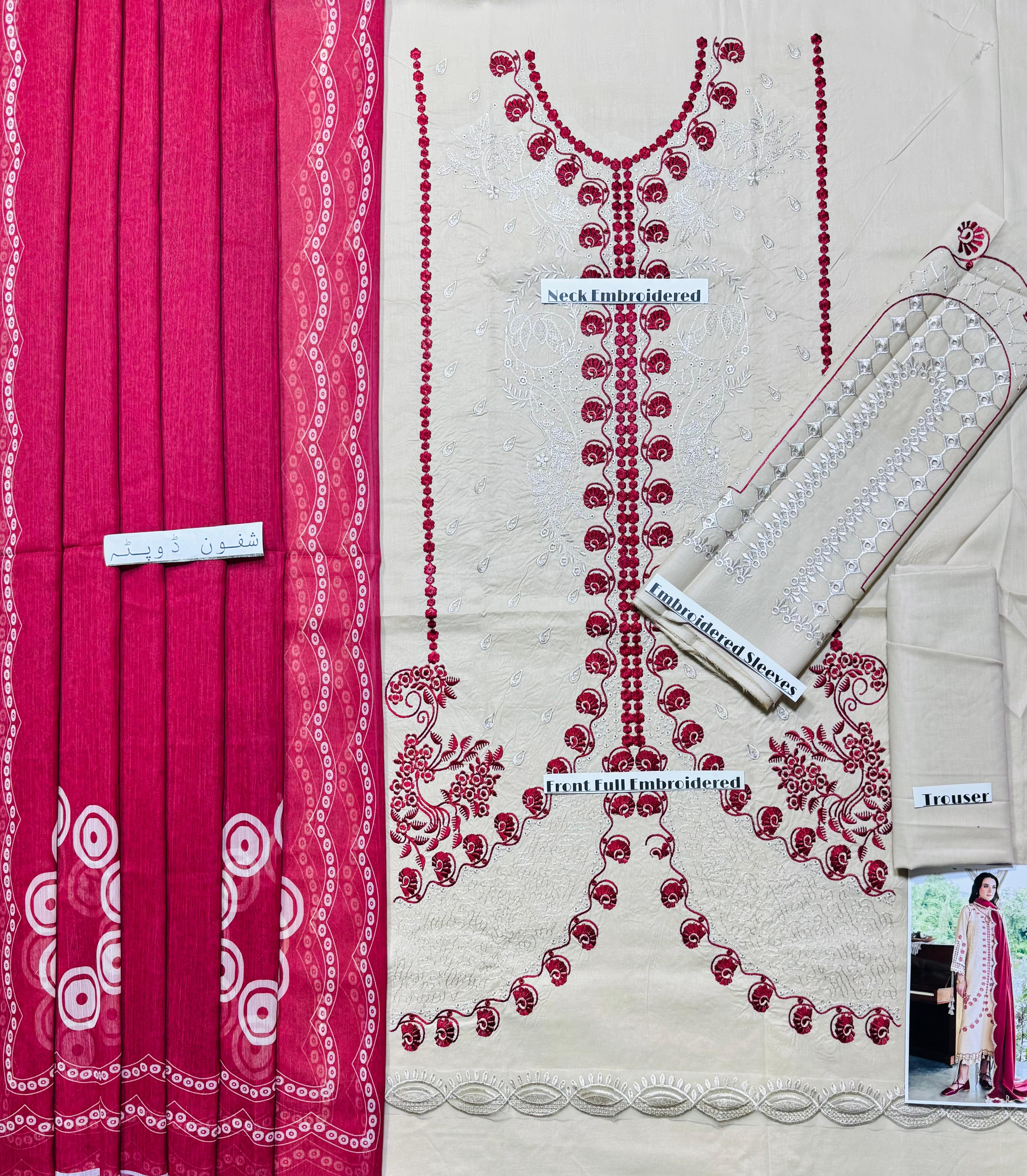Aneelas - Premium Unstitched - Embroidered Lawn 3pc Suit