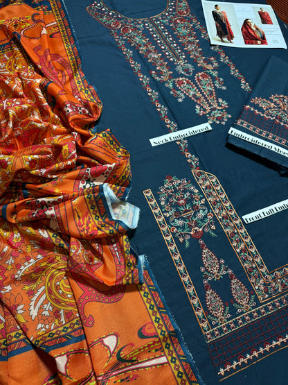 Hussain Rehar - Unstitched - Embroidered Lawn 3pc Suit