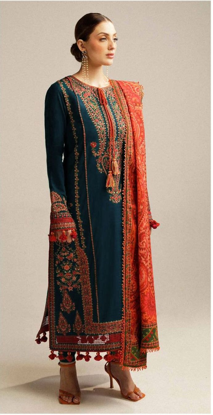Hussain Rehar - Unstitched - Embroidered Lawn 3pc Suit