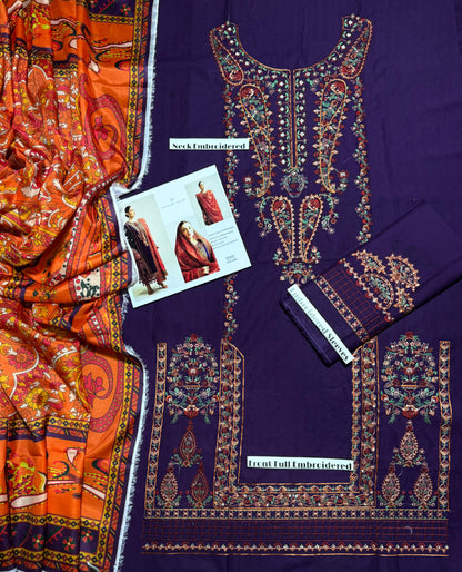Hussain Rehar - Unstitched - Embroidered Lawn 3pc Suit