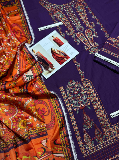 Hussain Rehar - Unstitched - Embroidered Lawn 3pc Suit