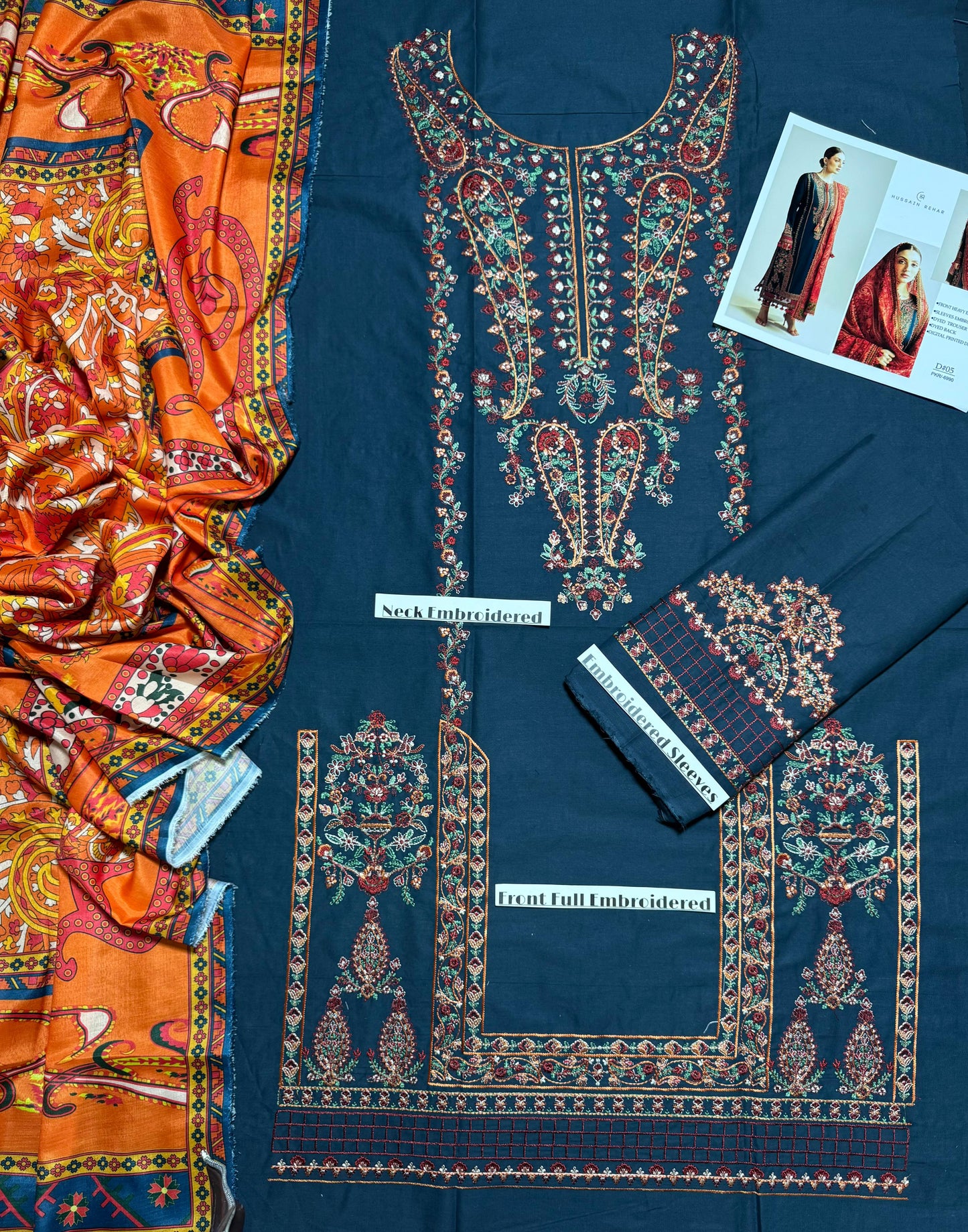 Hussain Rehar - Unstitched - Embroidered Lawn 3pc Suit