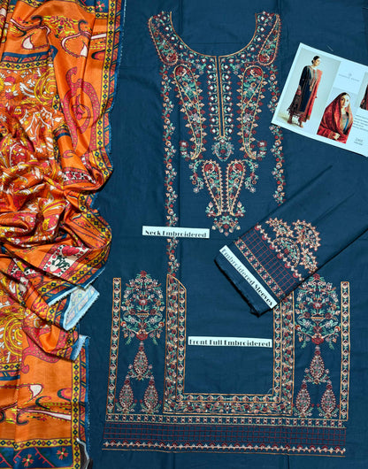 Hussain Rehar - Unstitched - Embroidered Lawn 3pc Suit