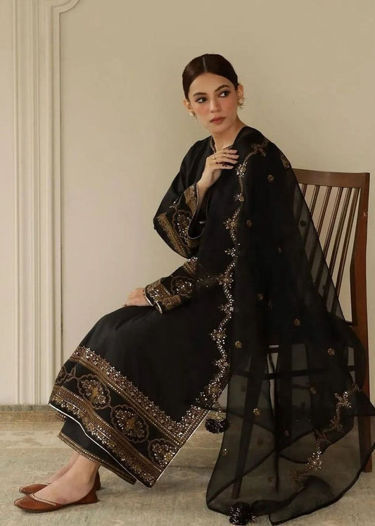 Black - Premium Unstitched Embroidered Lawn 3pc Suit