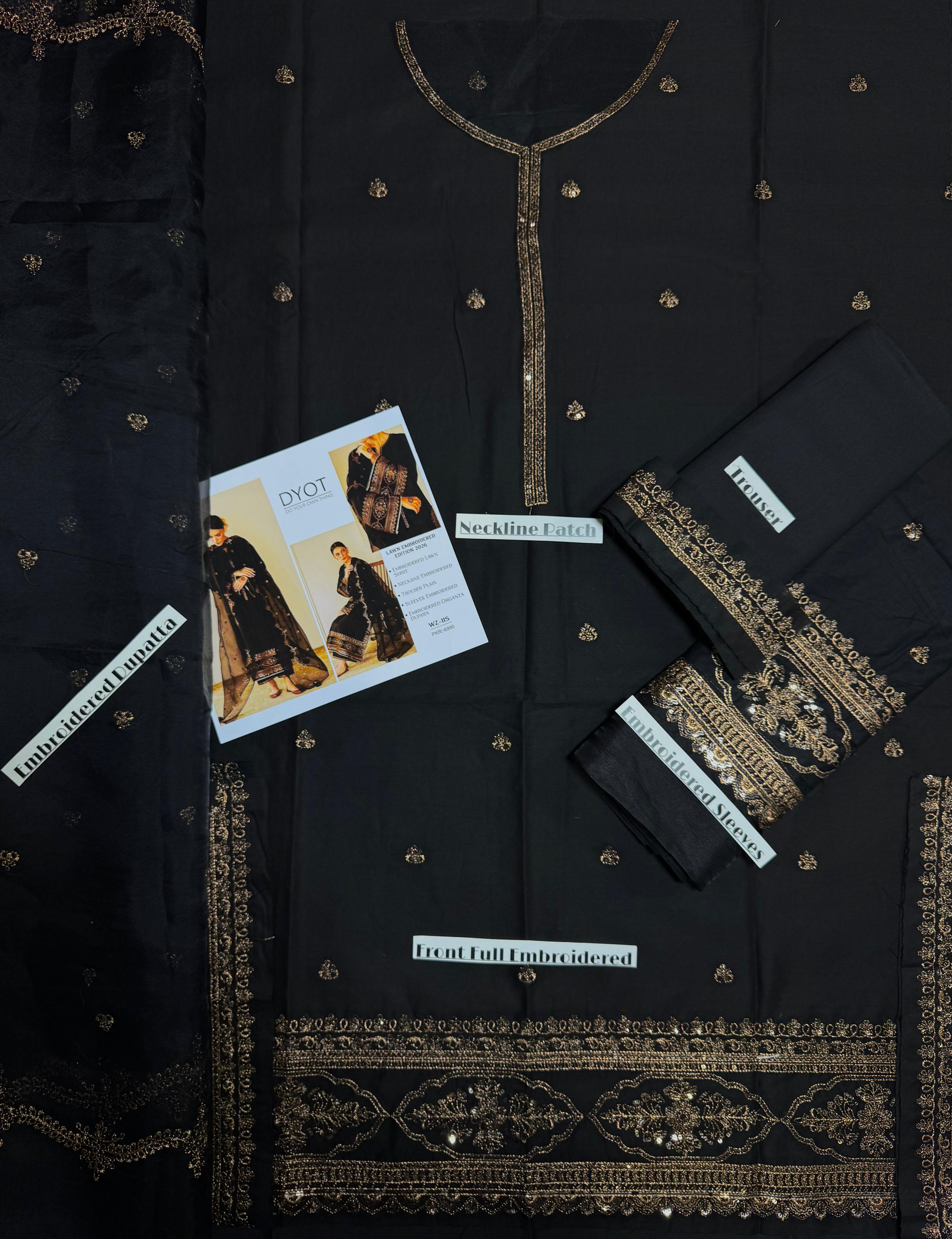 Dyot - Premium Unstitched - Embroidered Lawn 3pc Suit