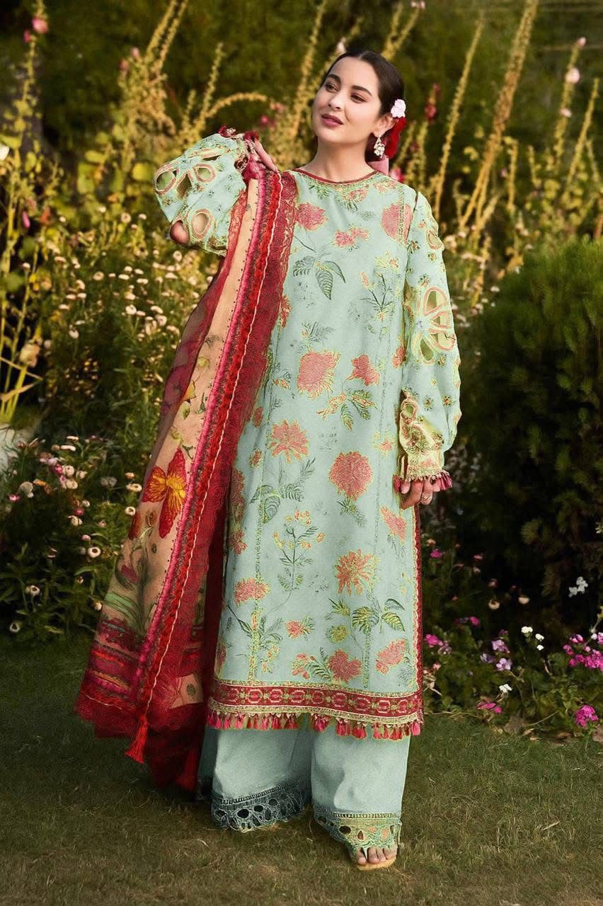 Hussain Rehar - Premium Unstitched - Embroidered Lawn 3pc Suit