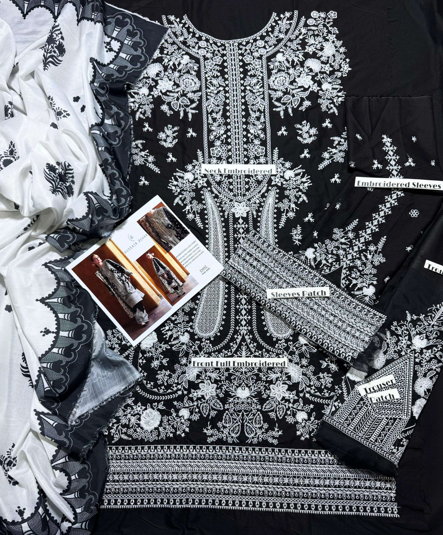 Hussain Rehar - Premium Unstitched - Embroidered Lawn 3pc Suit