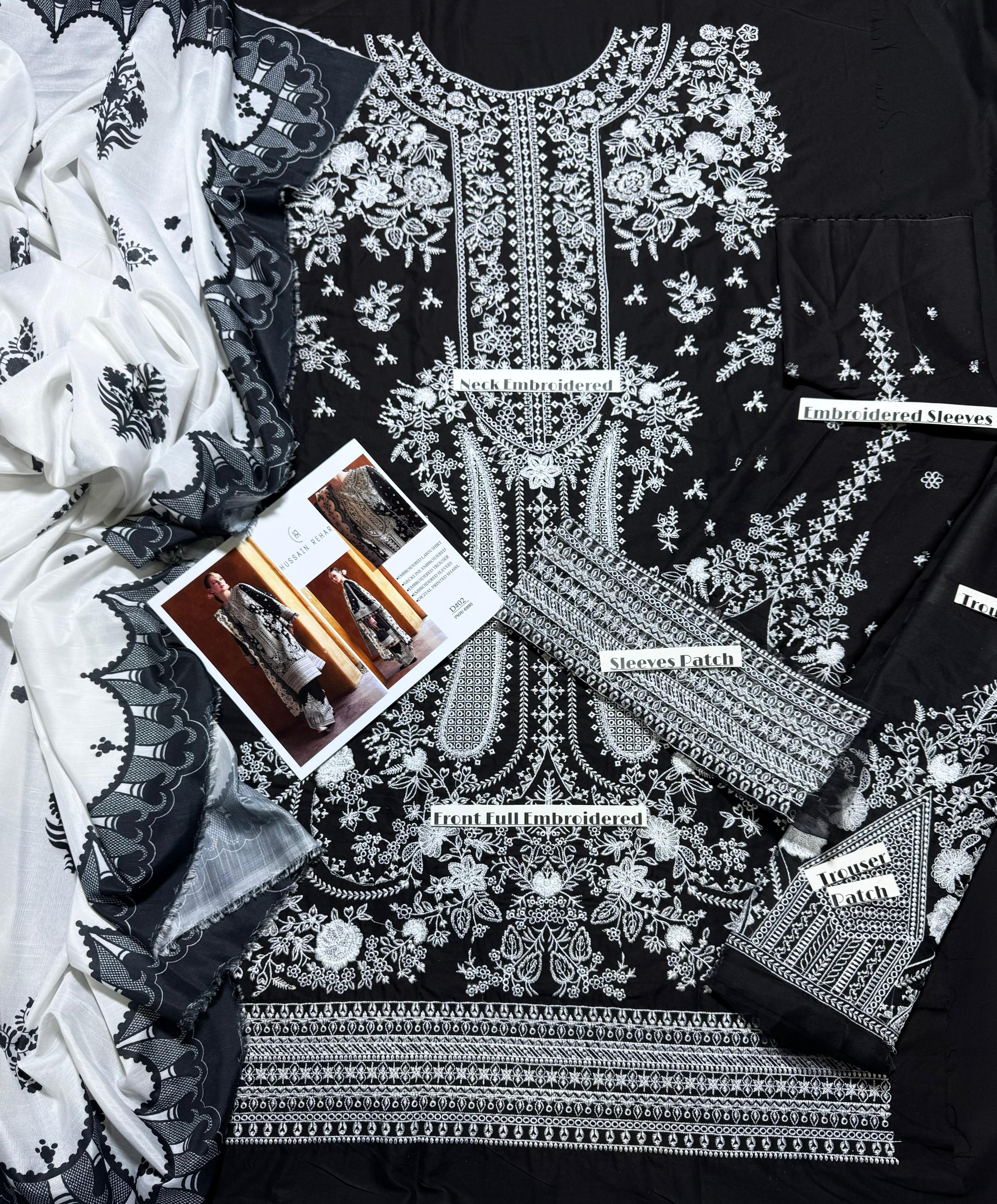 Hussain Rehar - Premium Unstitched - Embroidered Lawn 3pc Suit