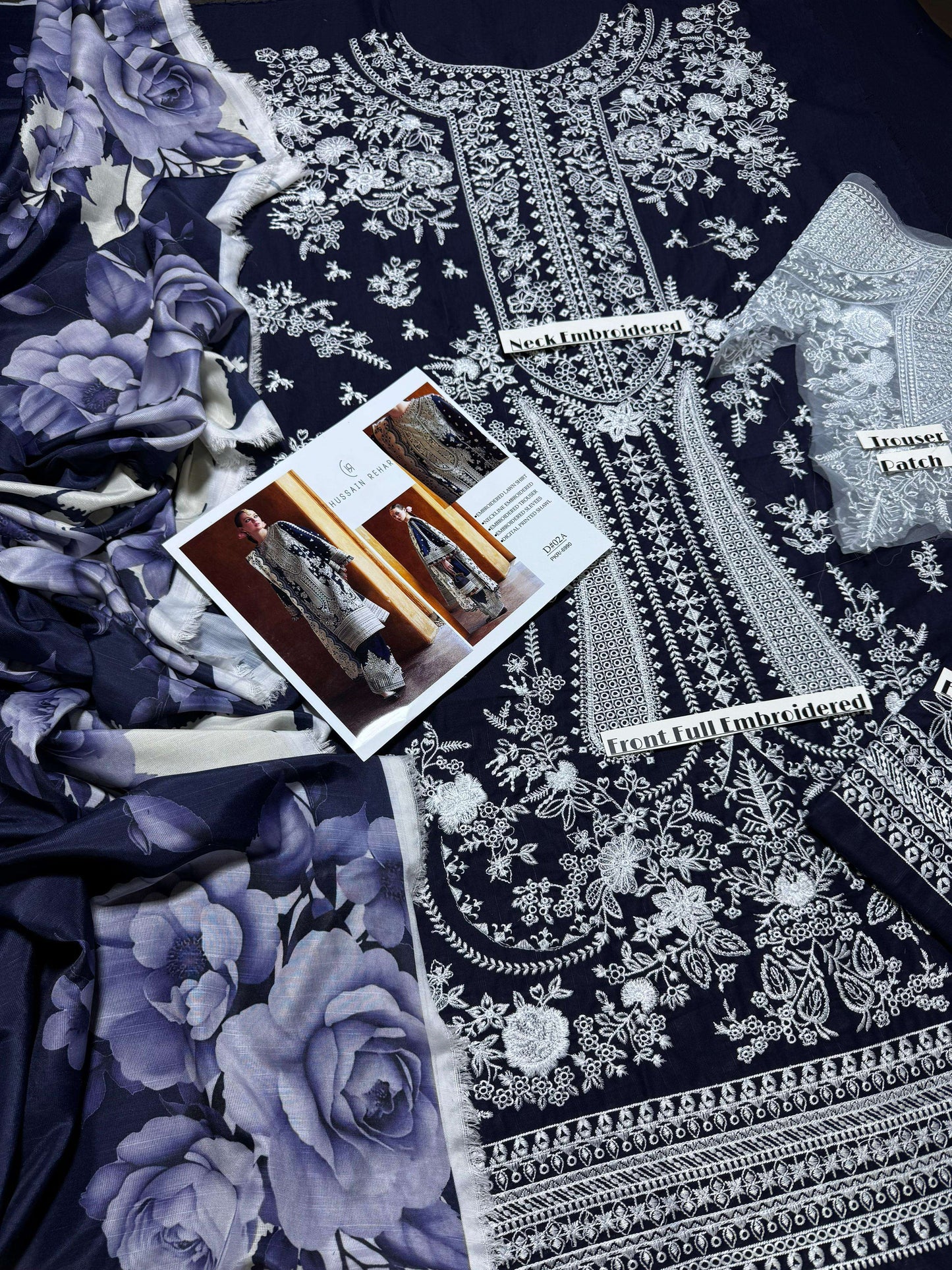 Hussain Rehar - Premium Unstitched - Embroidered Lawn 3pc Suit
