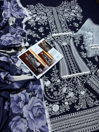Hussain Rehar - Premium Unstitched - Embroidered Lawn 3pc Suit