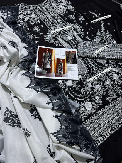 Hussain Rehar - Premium Unstitched - Embroidered Lawn 3pc Suit