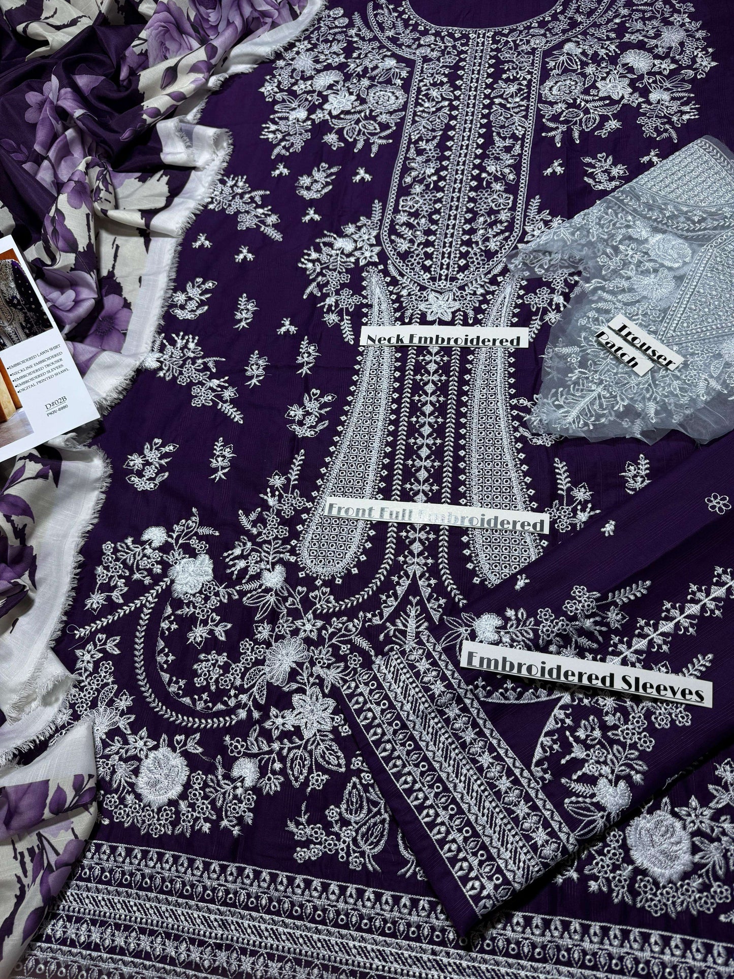 Hussain Rehar - Premium Unstitched - Embroidered Lawn 3pc Suit