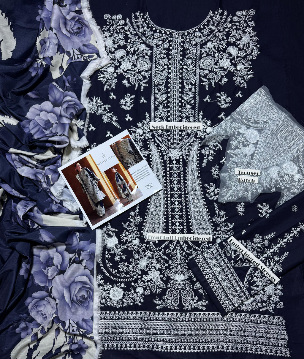 Hussain Rehar - Premium Unstitched - Embroidered Lawn 3pc Suit