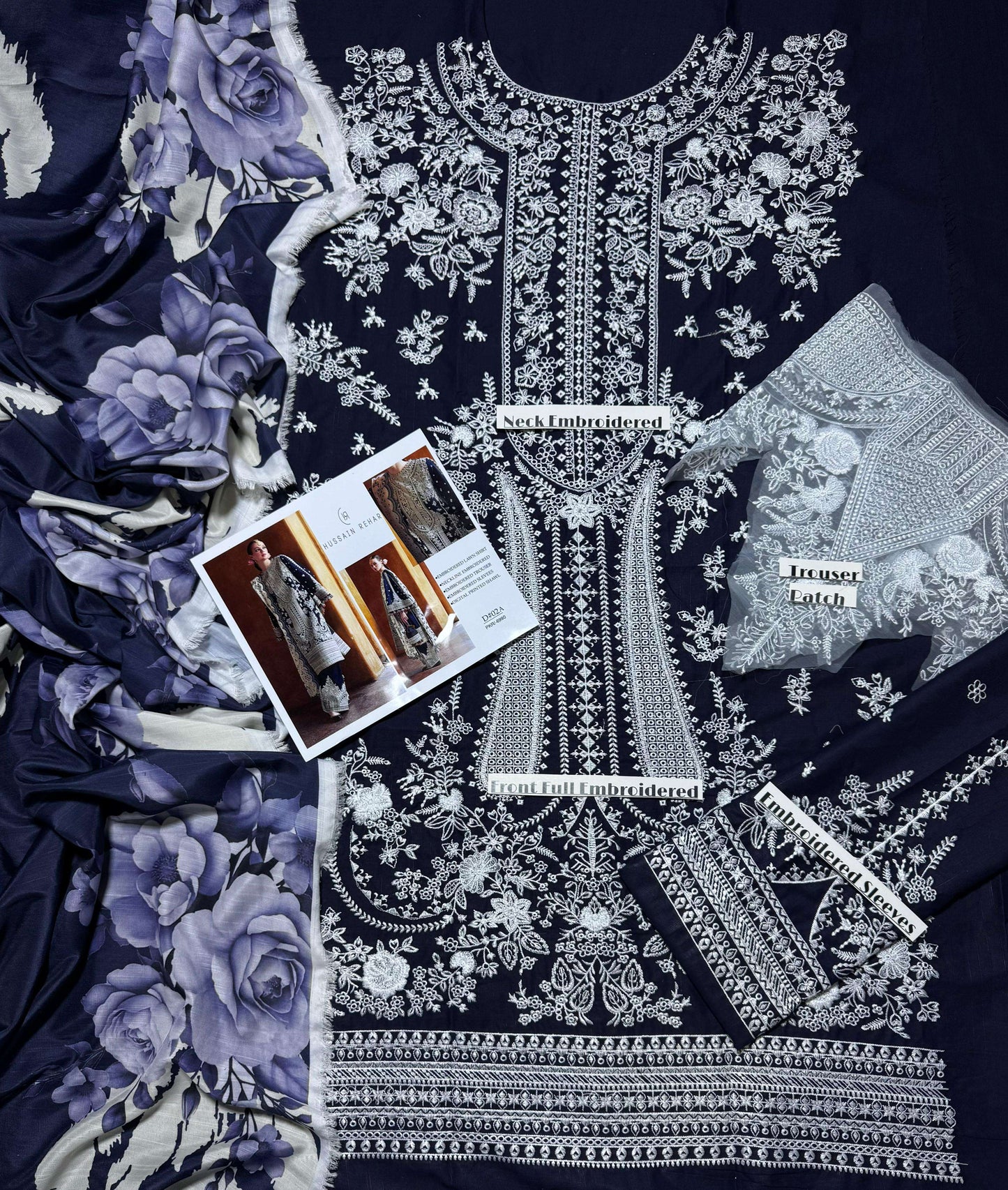 Hussain Rehar - Premium Unstitched - Embroidered Lawn 3pc Suit