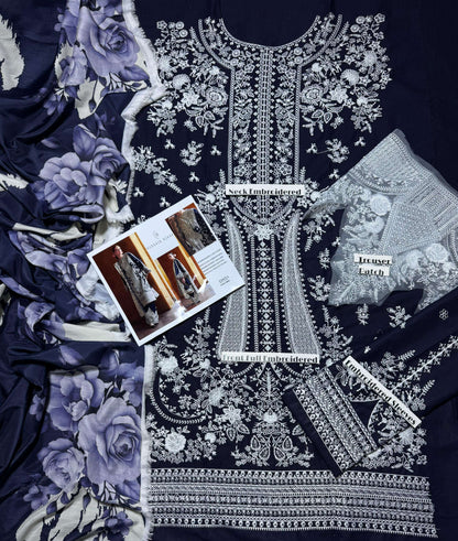Hussain Rehar - Premium Unstitched - Embroidered Lawn 3pc Suit