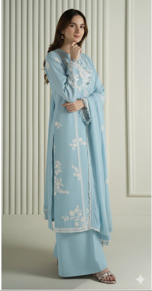 Premium Unstitched - Embroidered Lawn 3pc Suit