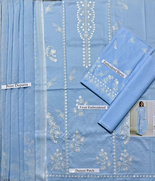 Premium Unstitched - Embroidered Lawn 3pc Suit