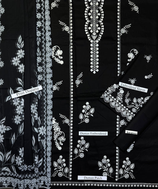 Premium Unstitched - Embroidered Lawn 3pc Suit