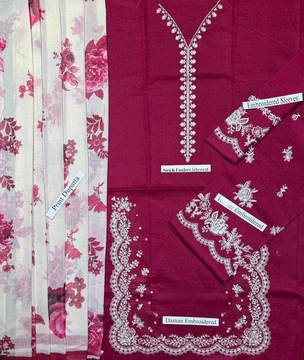 Zara - Premium Unstitched - Embroidered Lawn 3pc Suit