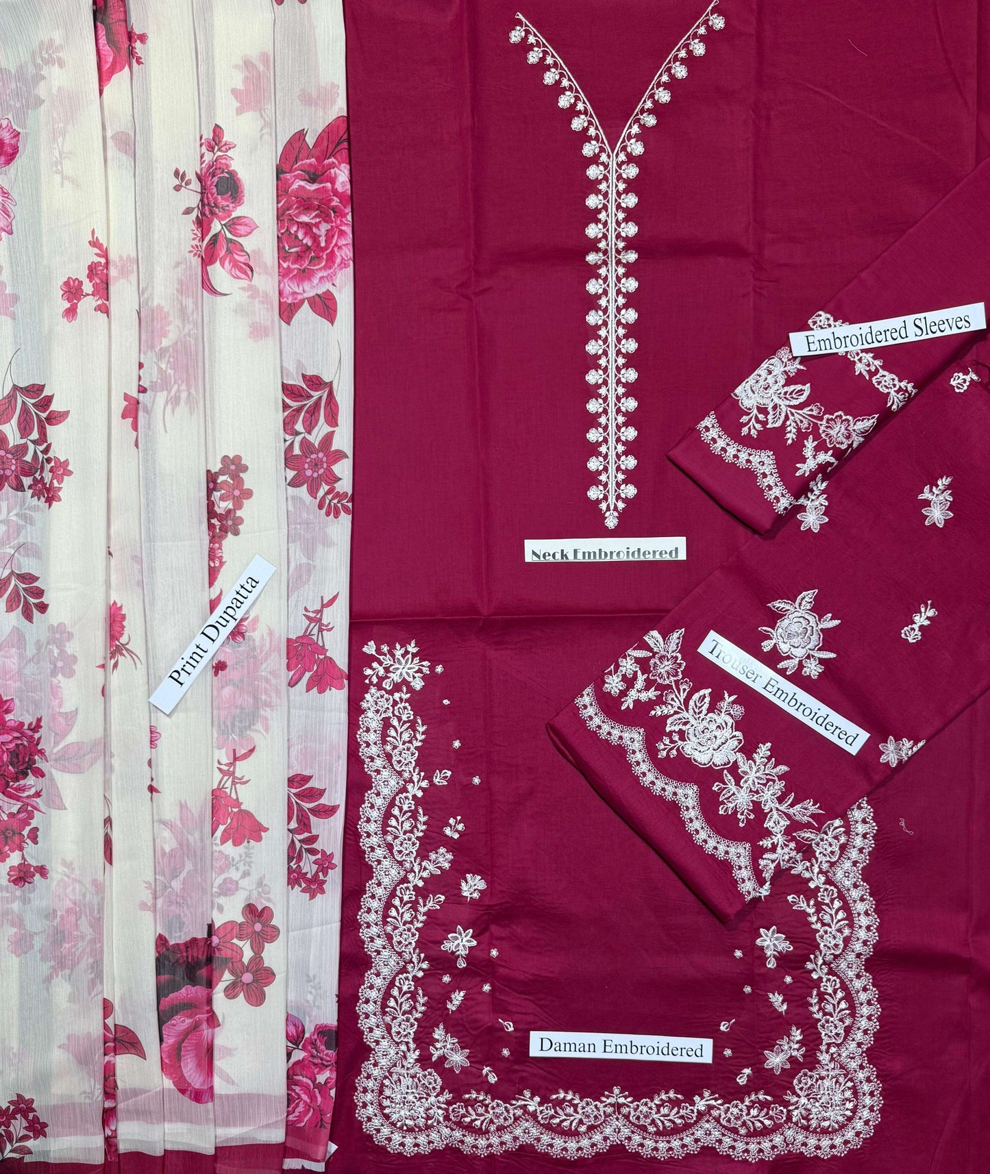 Zara - Premium Unstitched - Embroidered Lawn 3pc Suit