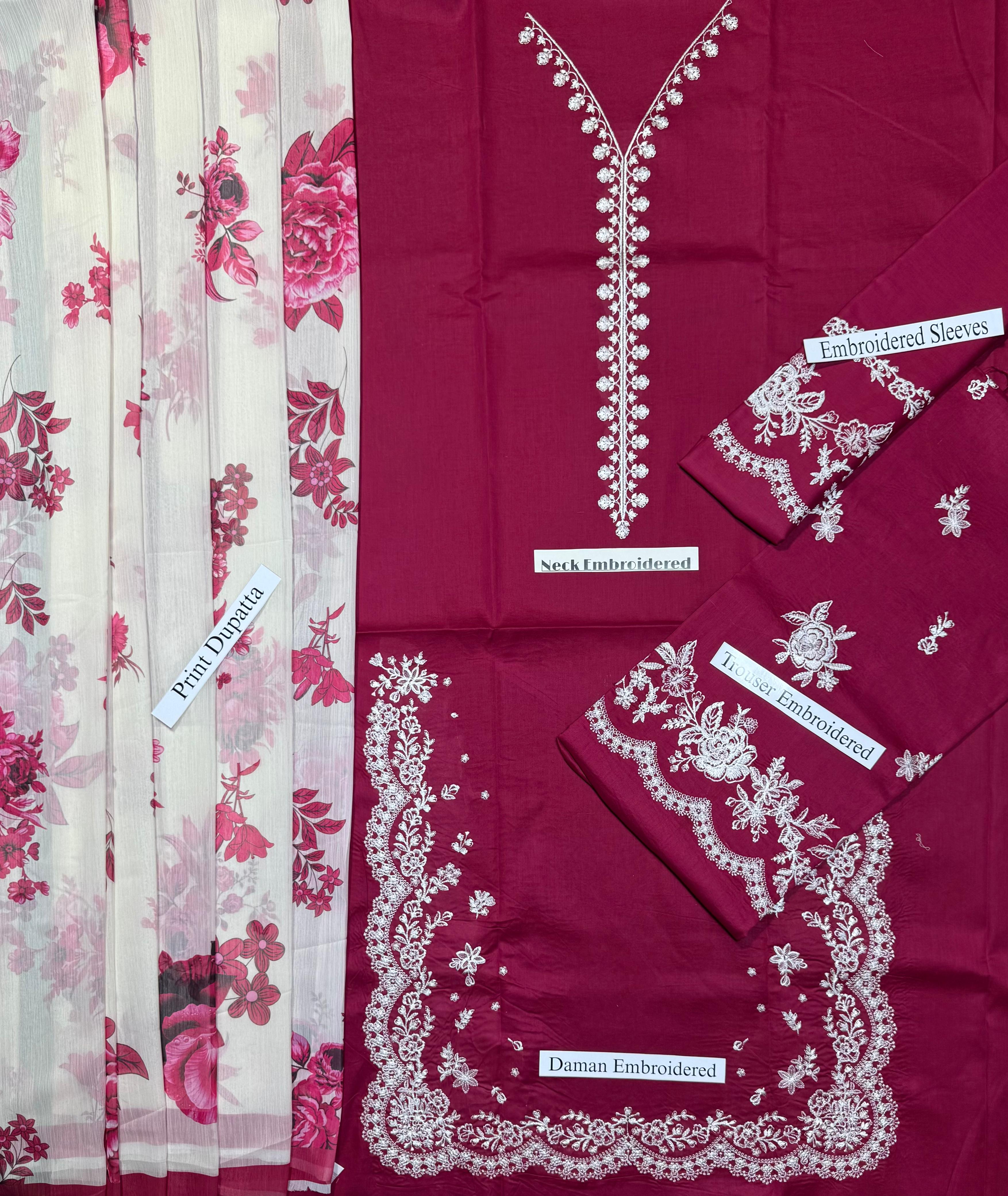 Zara - Premium Unstitched - Embroidered Lawn 3pc Suit