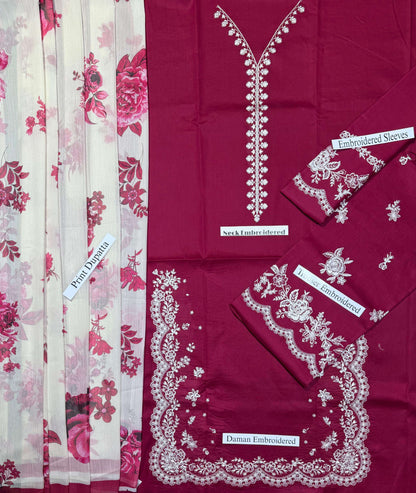Zara - Premium Unstitched - Embroidered Lawn 3pc Suit