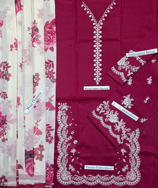 Zara - Premium Unstitched - Embroidered Lawn 3pc Suit