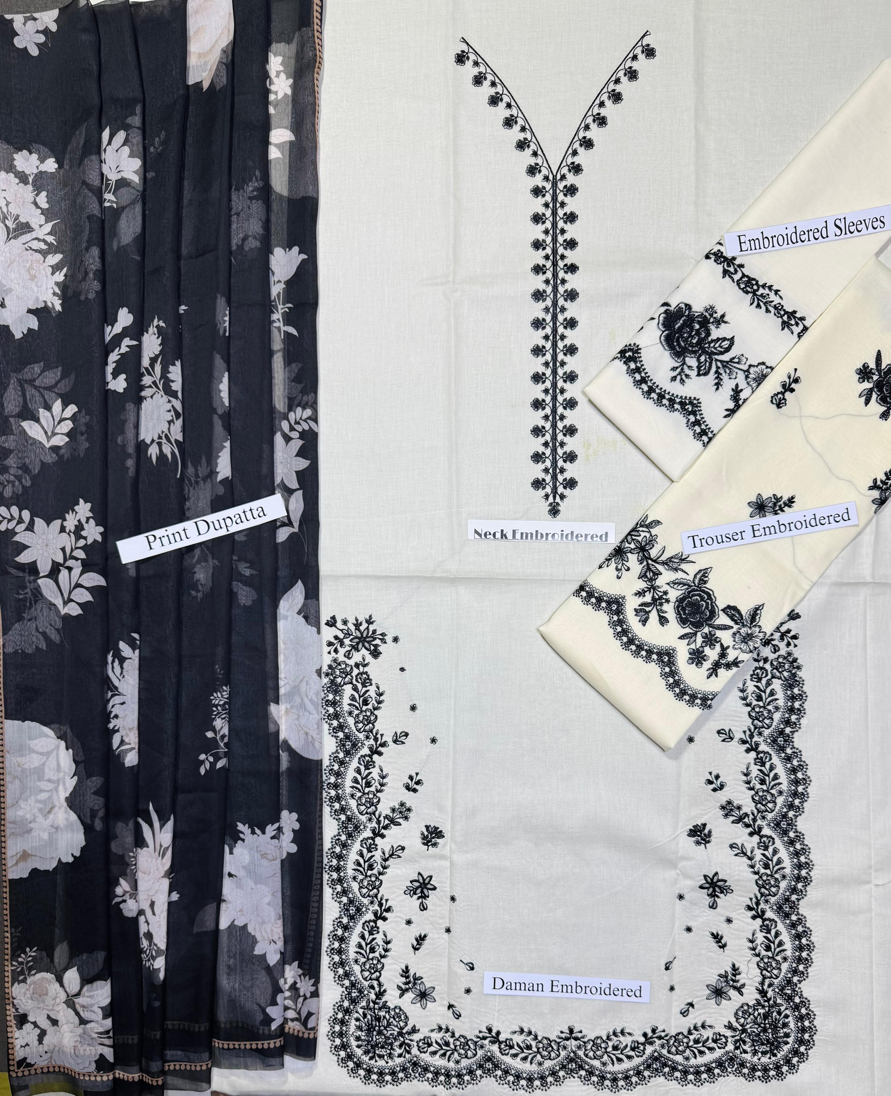 Zara - Premium Unstitched - Embroidered Lawn 3pc Suit