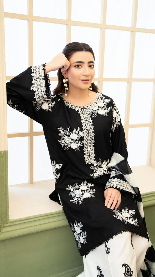 Zara - Premium Unstitched - Embroidered Lawn 3pc Suit