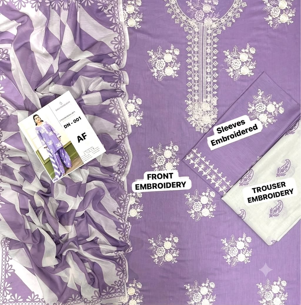 Zara - Premium Unstitched - Embroidered Lawn 3pc Suit