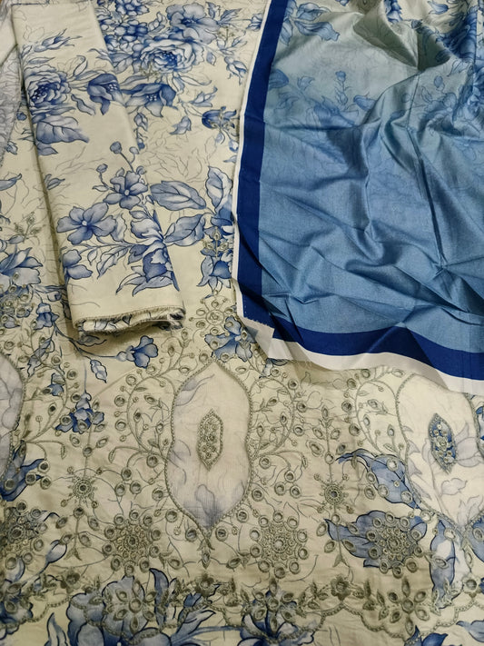 Unstitched - Linen 3pc Embroidered Suit