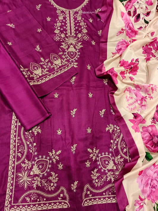 Unstitched - Dhanak 3pc Embroidered Suit