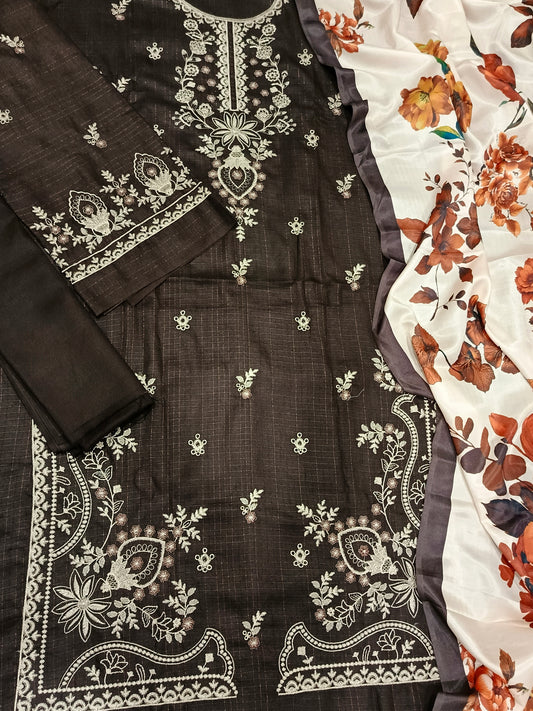 Unstitched - Dhanak 3pc Embroidered Suit