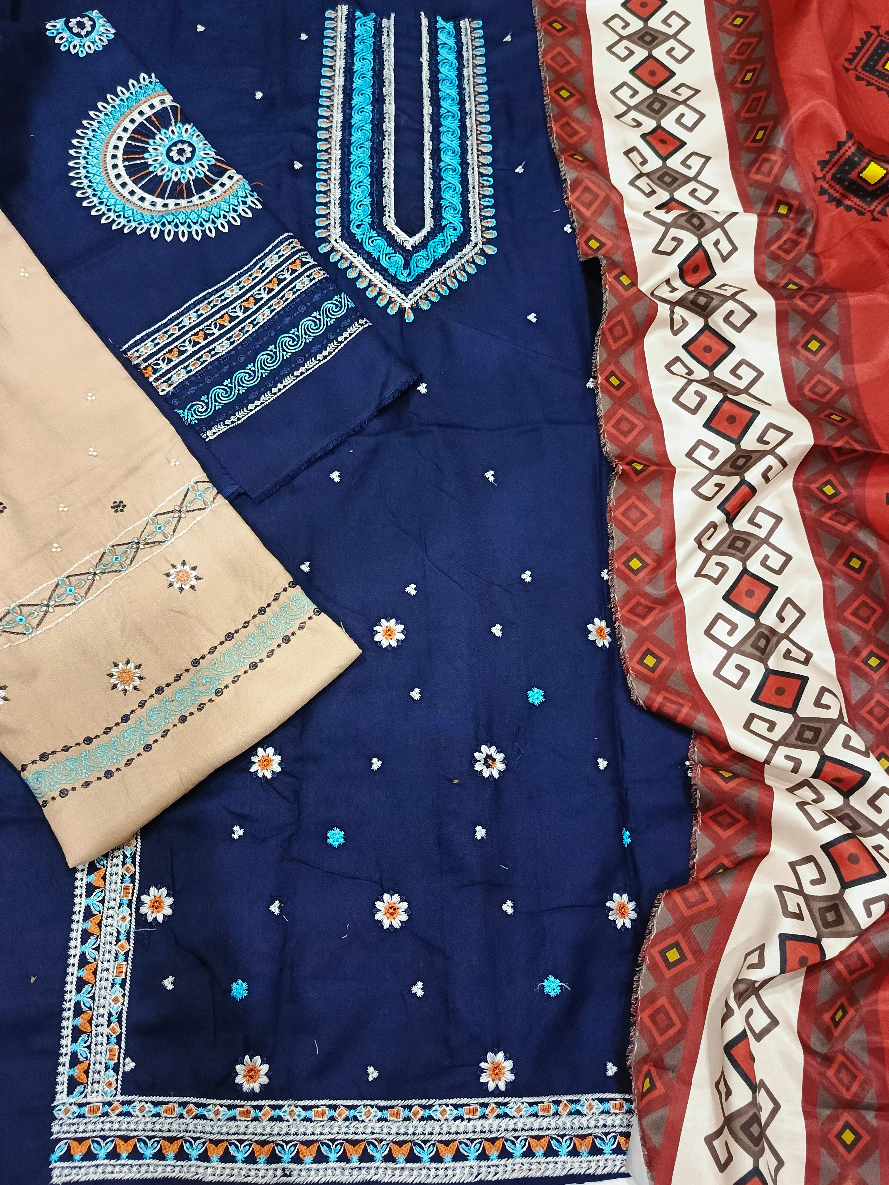 Unstitched - Dhanak 3pc Embroidered Suit