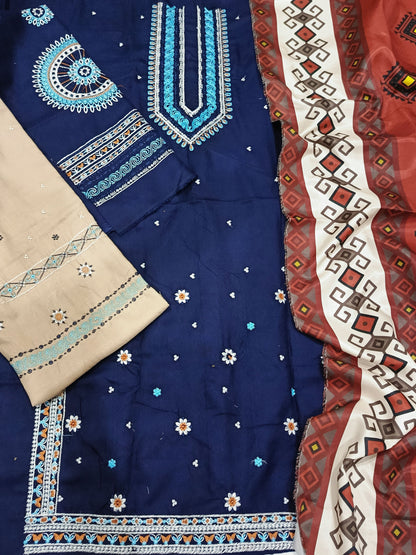 Unstitched - Dhanak 3pc Embroidered Suit