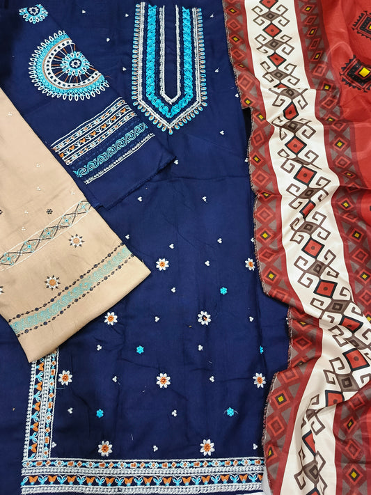 Unstitched - Dhanak 3pc Embroidered Suit