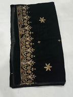 Embroidered Micro Velvet Shawl - Black