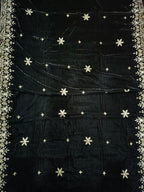 Embroidered Micro Velvet Shawl - Black