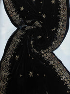 Embroidered Micro Velvet Shawl - Black