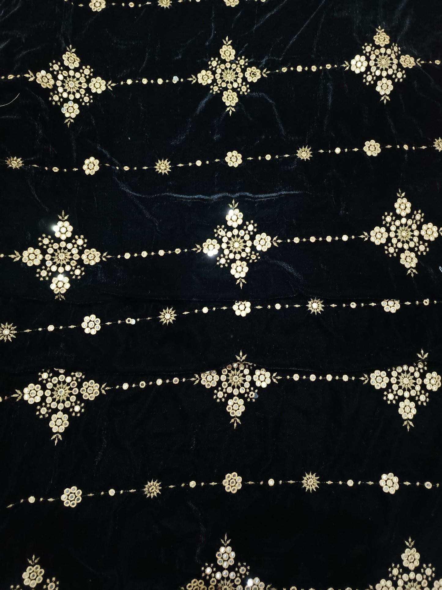 Embroidered Micro Velvet Shawl - Black