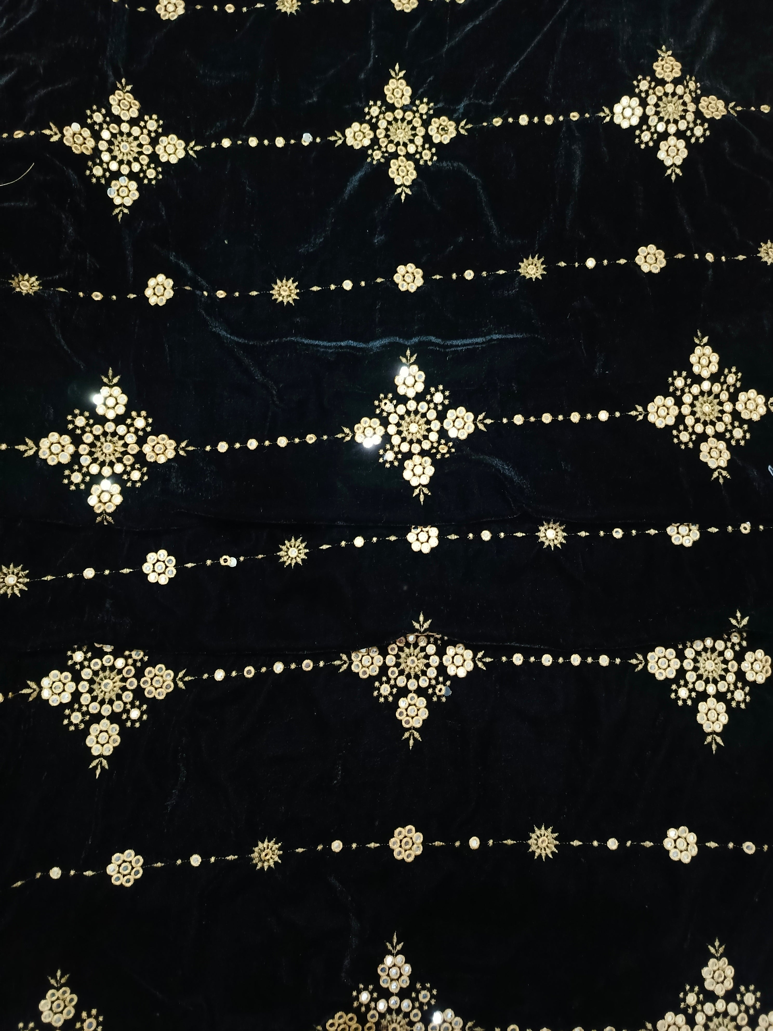 Embroidered Micro Velvet Shawl - Black