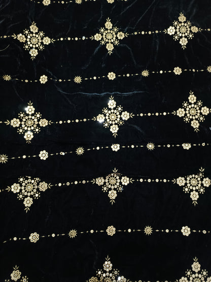 Embroidered Micro Velvet Shawl - Black